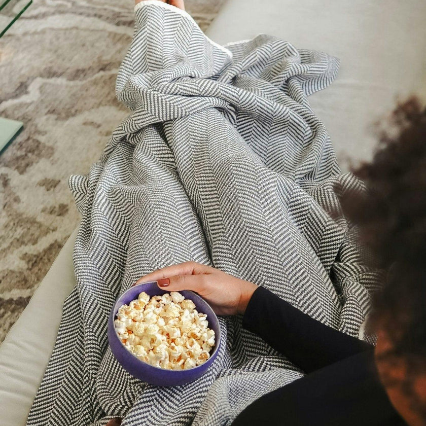 Cotton Sustainable Knit Throw Blanket - Herringbone