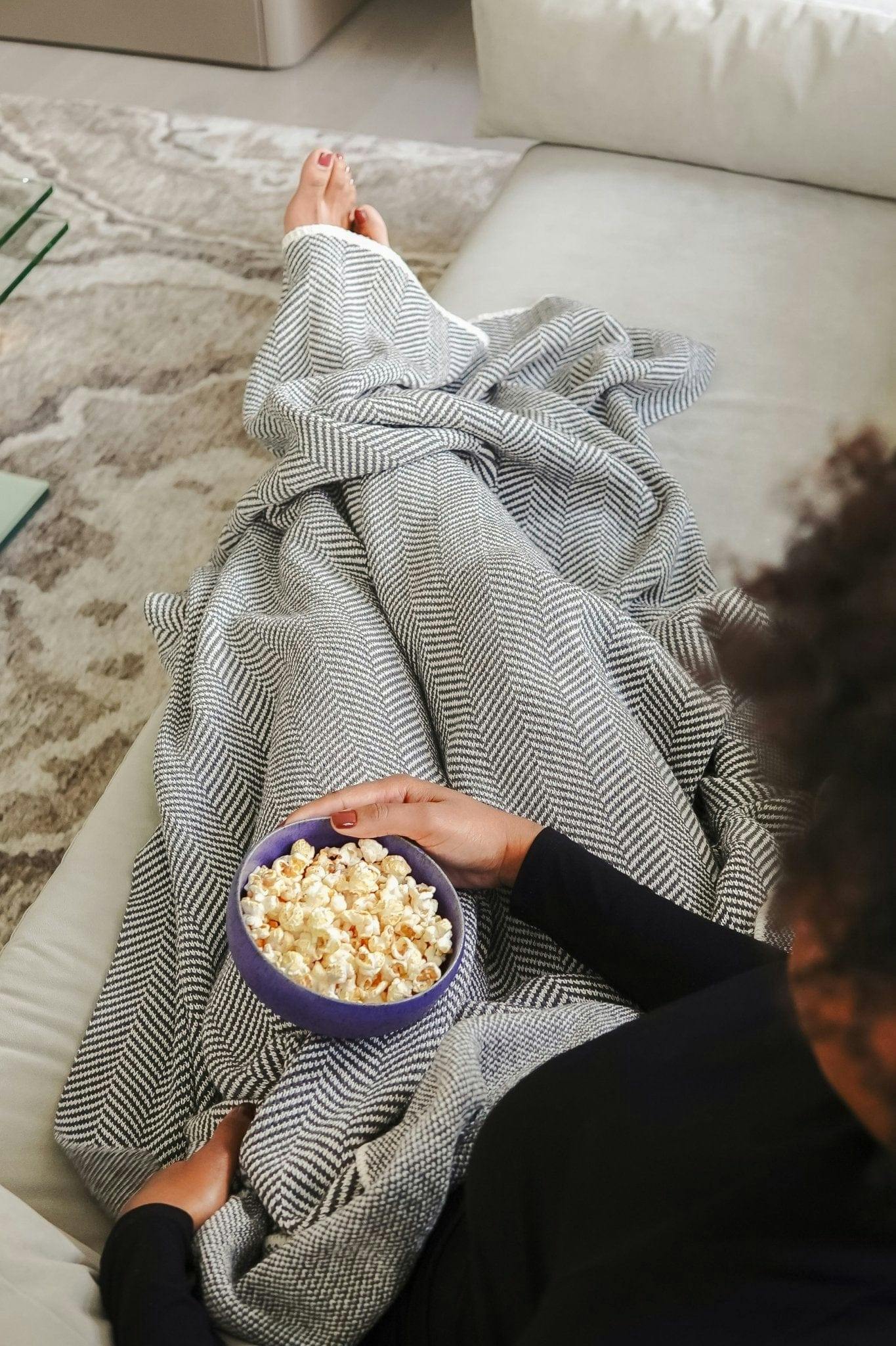 Cotton Sustainable Knit Throw Blanket - Herringbone