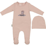 Rain Boot Print Footie and Beanie Set