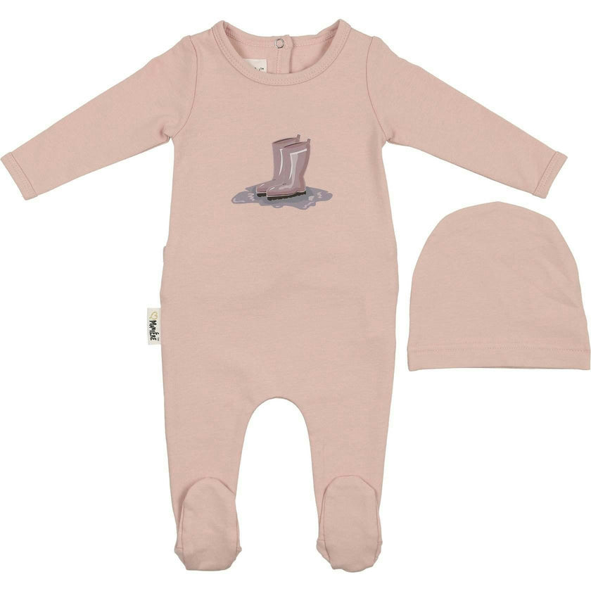 Rain Boot Print Footie and Beanie Set