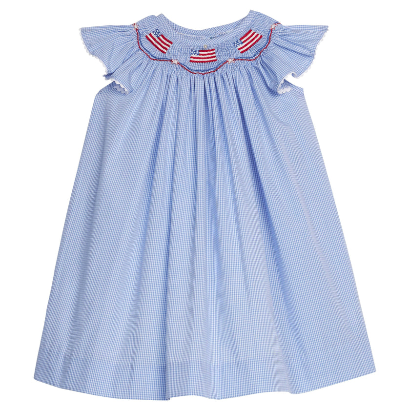 Smocked Bishop Dress - Flags