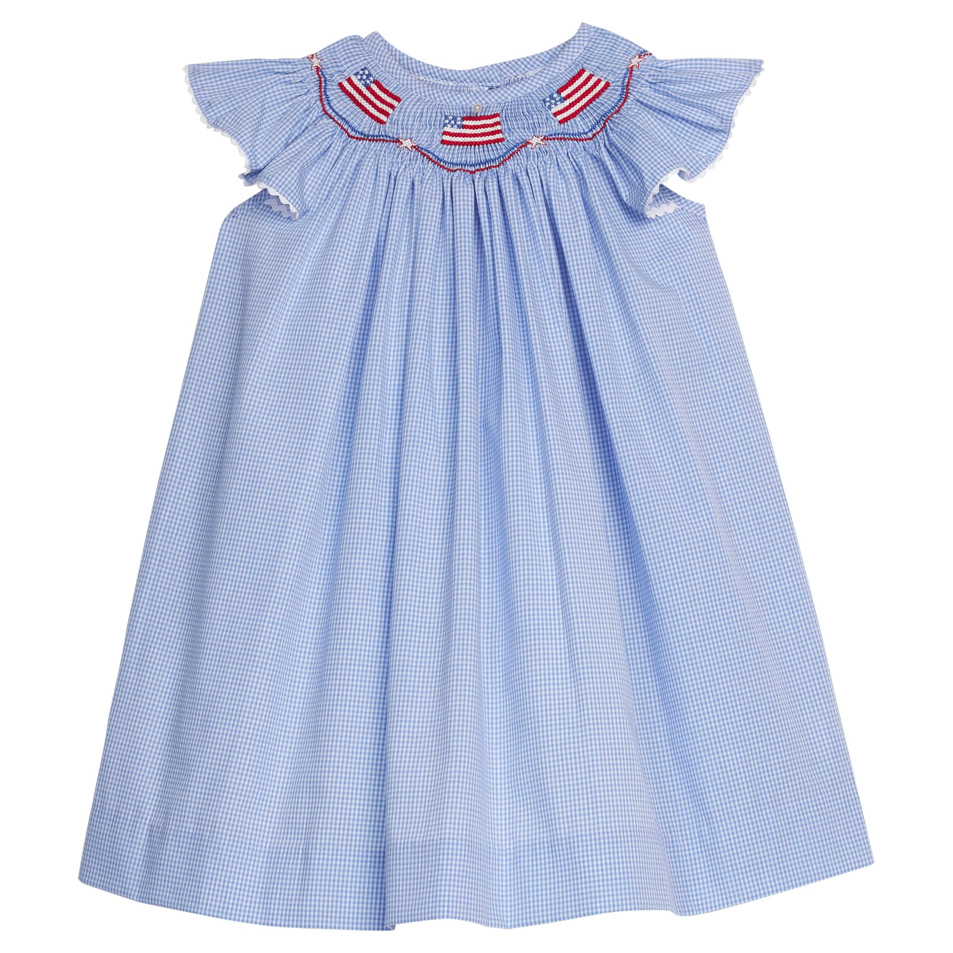 Smocked Bishop Dress - Flags