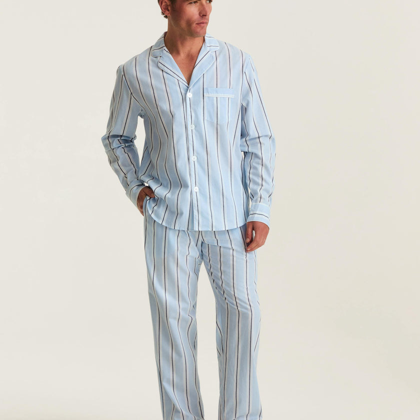 Men's Twill Pajama Set in Coastal Stripe