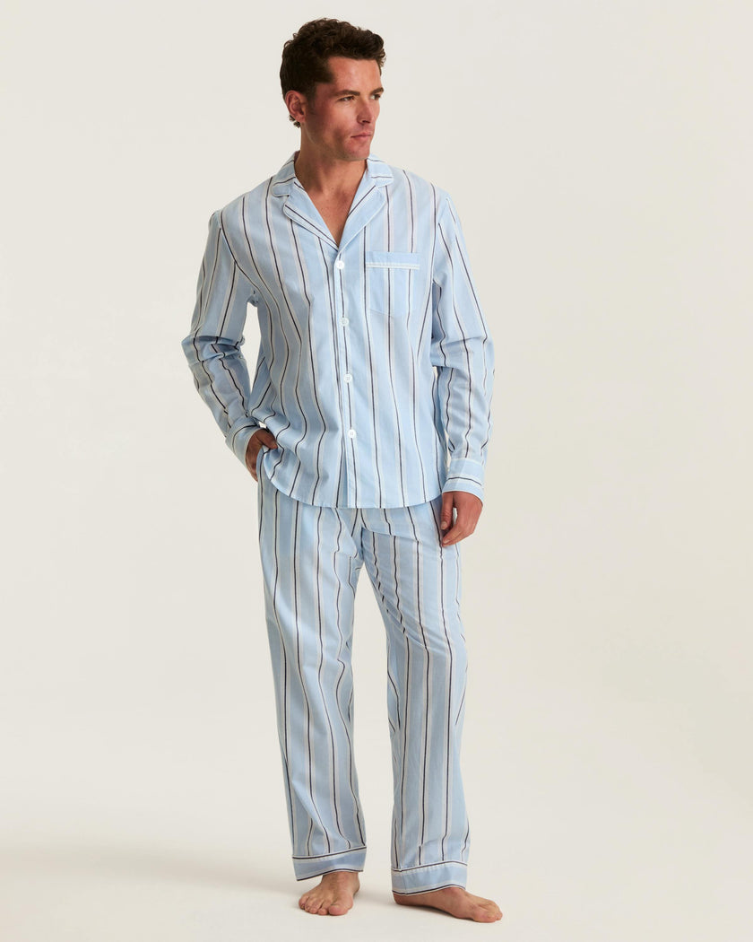 Men's Twill Pajama Set in Coastal Stripe