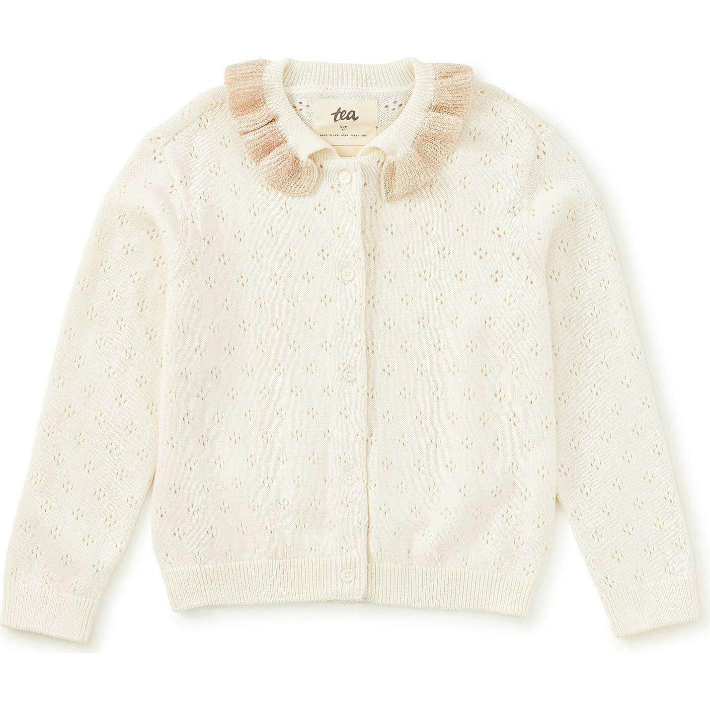 Collared Pointelle Cardigan, White