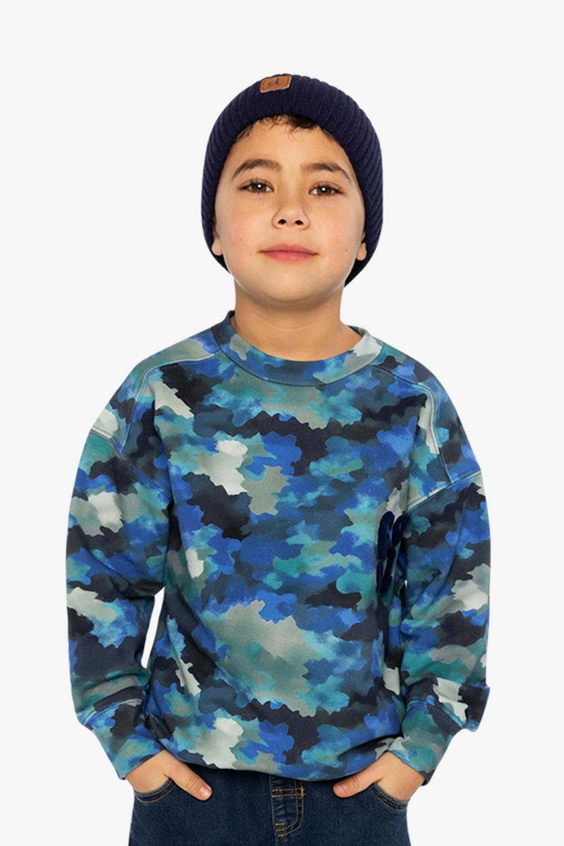 Fleece Sweatshirt Blue and Grey Camouflage