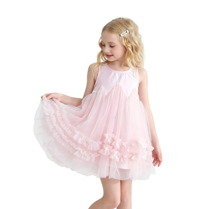Pink Genevieve Pleated Tulle Dress