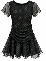 Girls Short Sleeve Mesh Rhinestone Dress