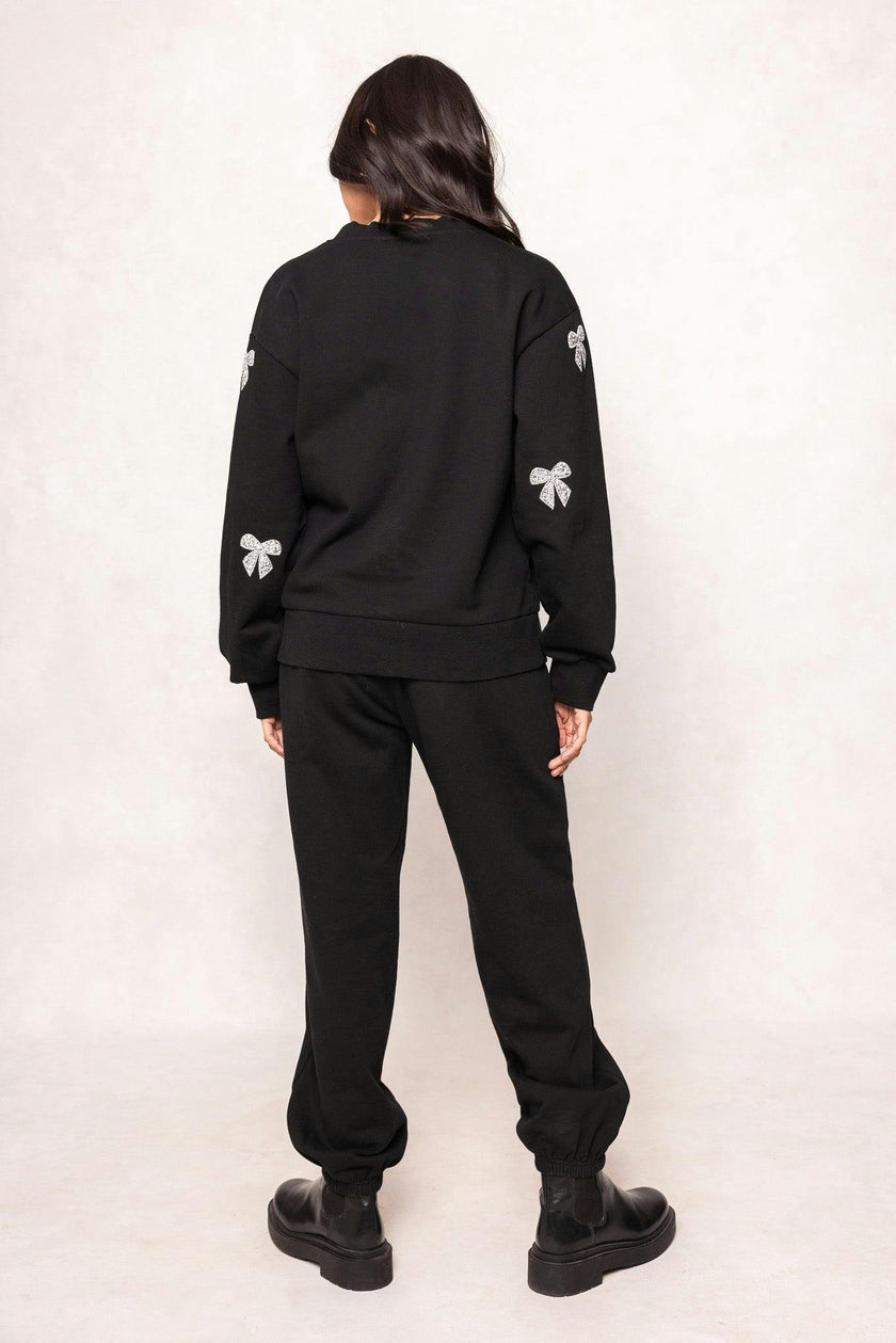 Micah Crew Neck Sweatshirt in Black & Bows