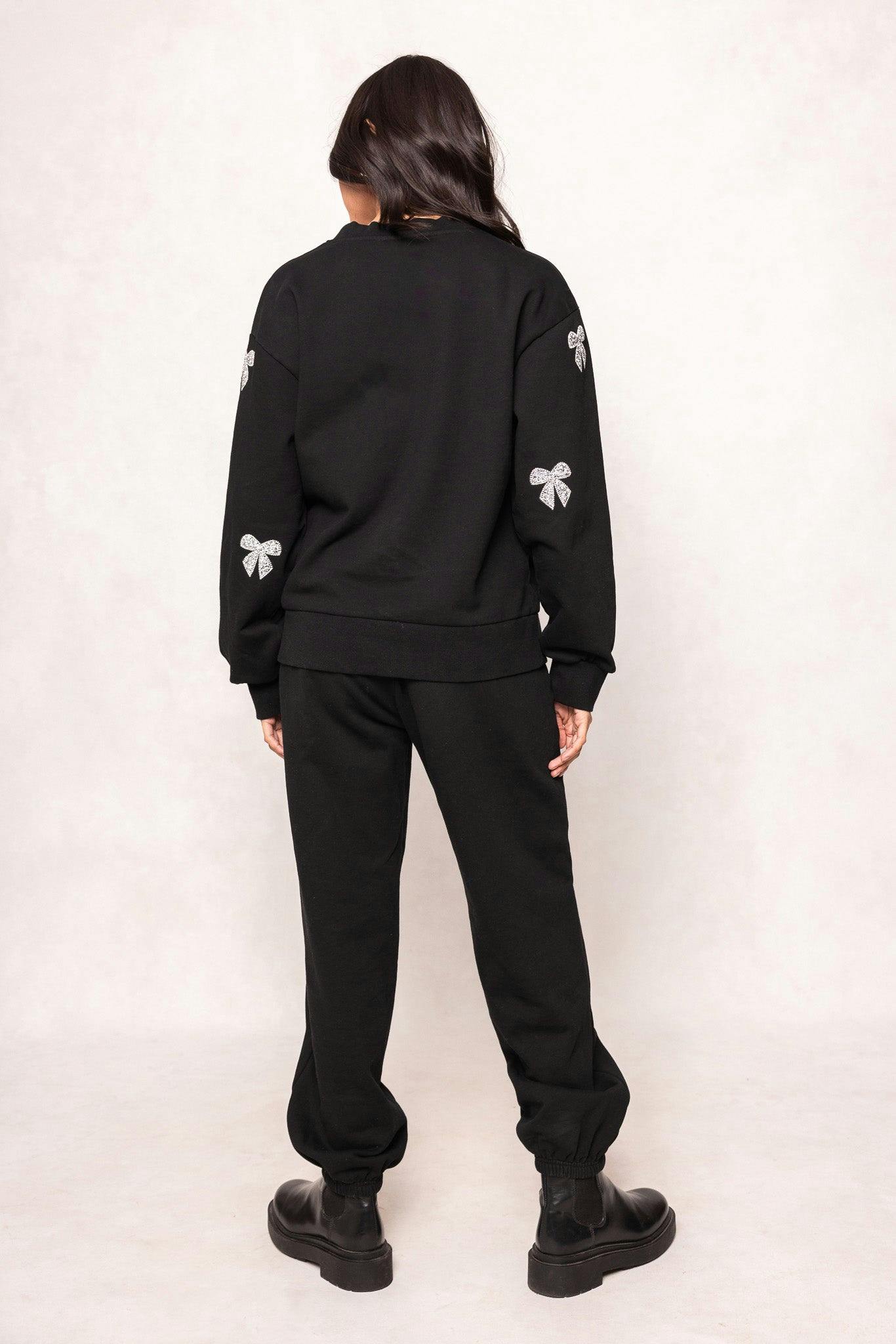 Micah Crew Neck Sweatshirt in Black & Bows