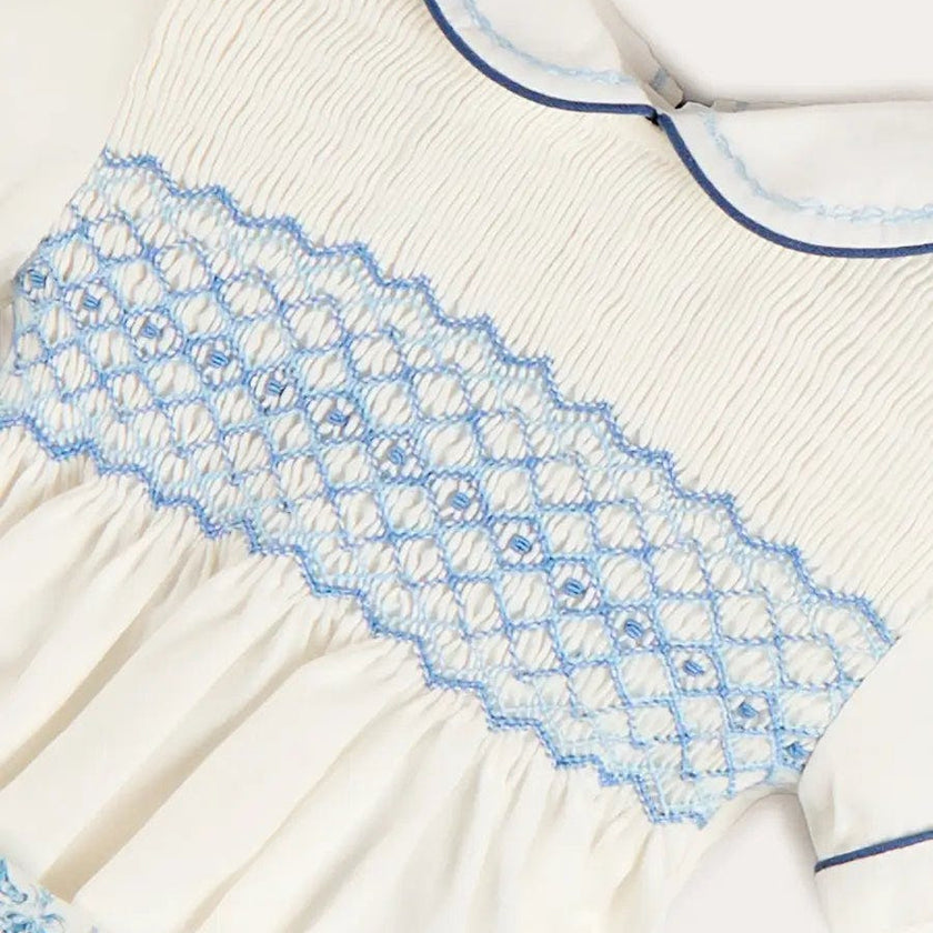 Audrey Toile Peter Pan Collar Hand Smocked Two Piece Set in Blue (6mths-3yrs)