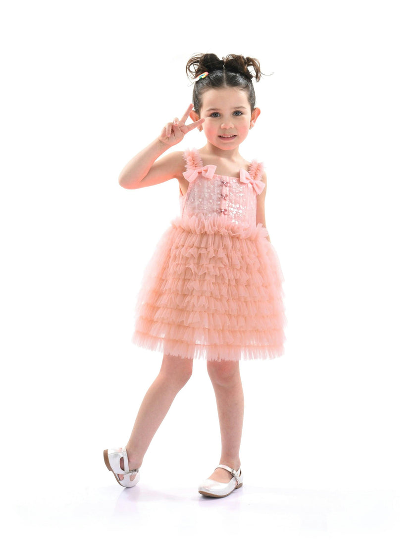 Pink Bow Tiered Tulle Dress