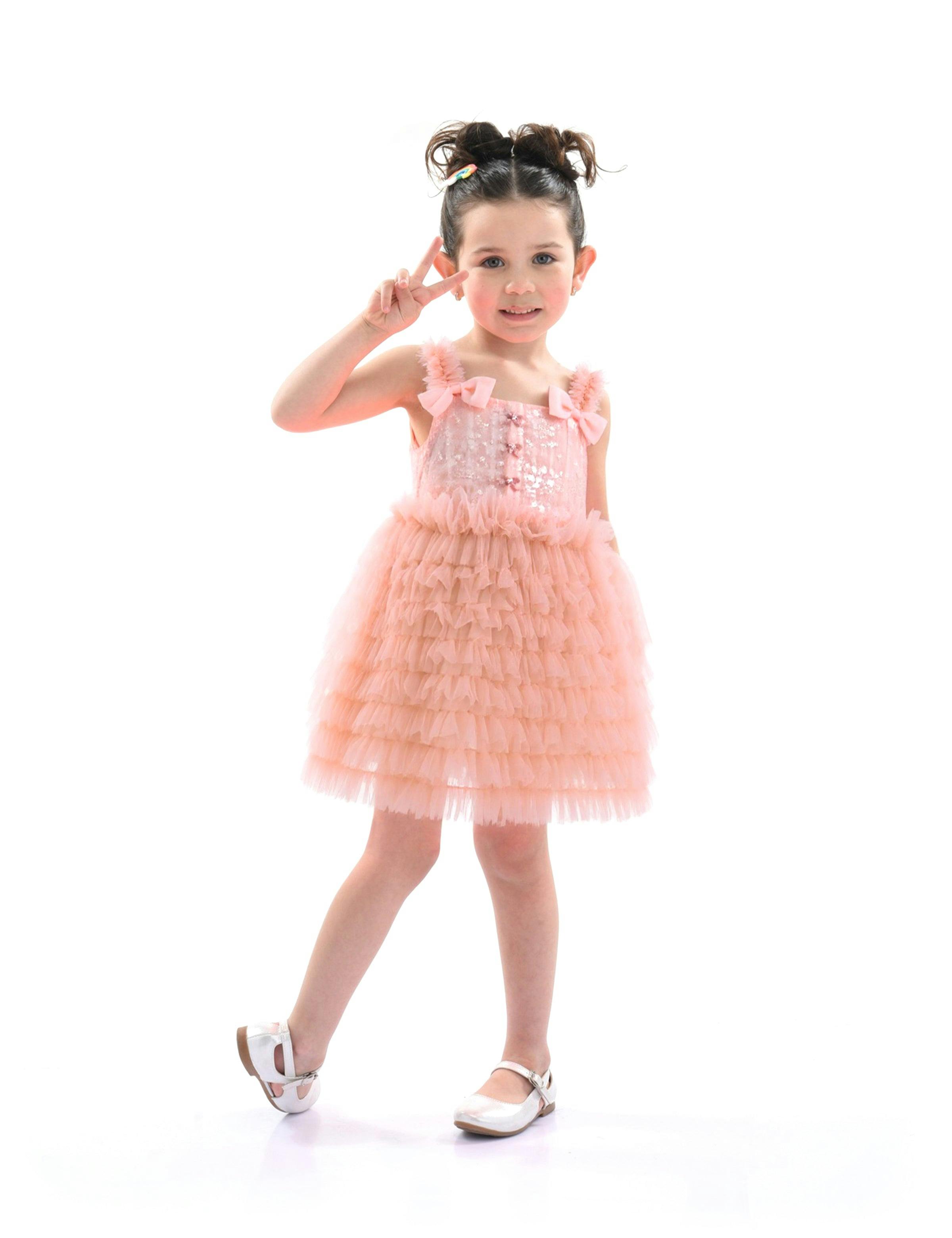 Pink Bow Tiered Tulle Dress
