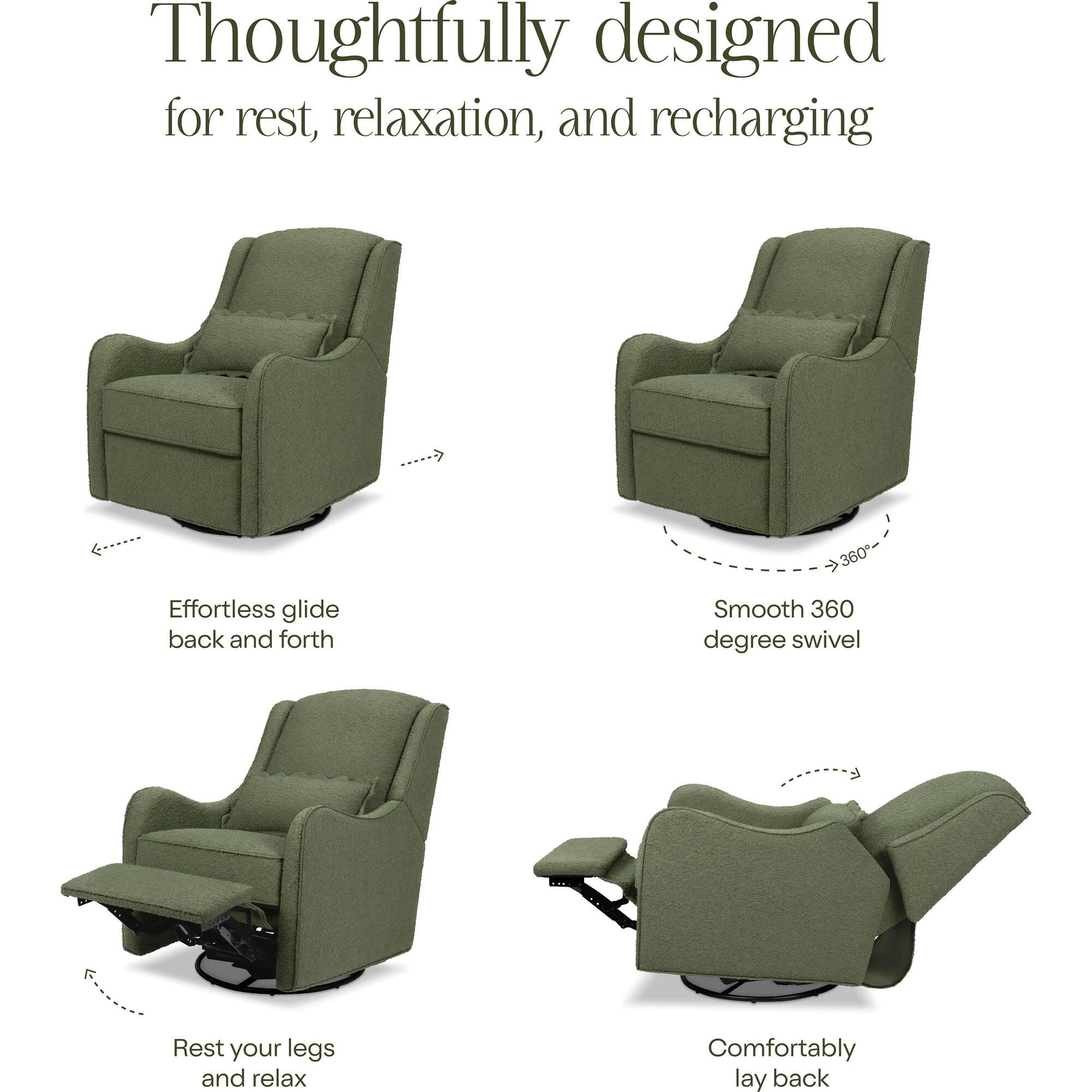Devon Recliner and Swivel Glider in Olive Boucle