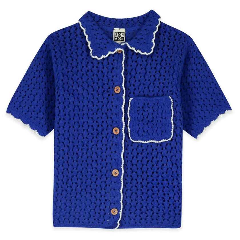 BONTON Crochet Lanza Cardigan - Coastal Blue