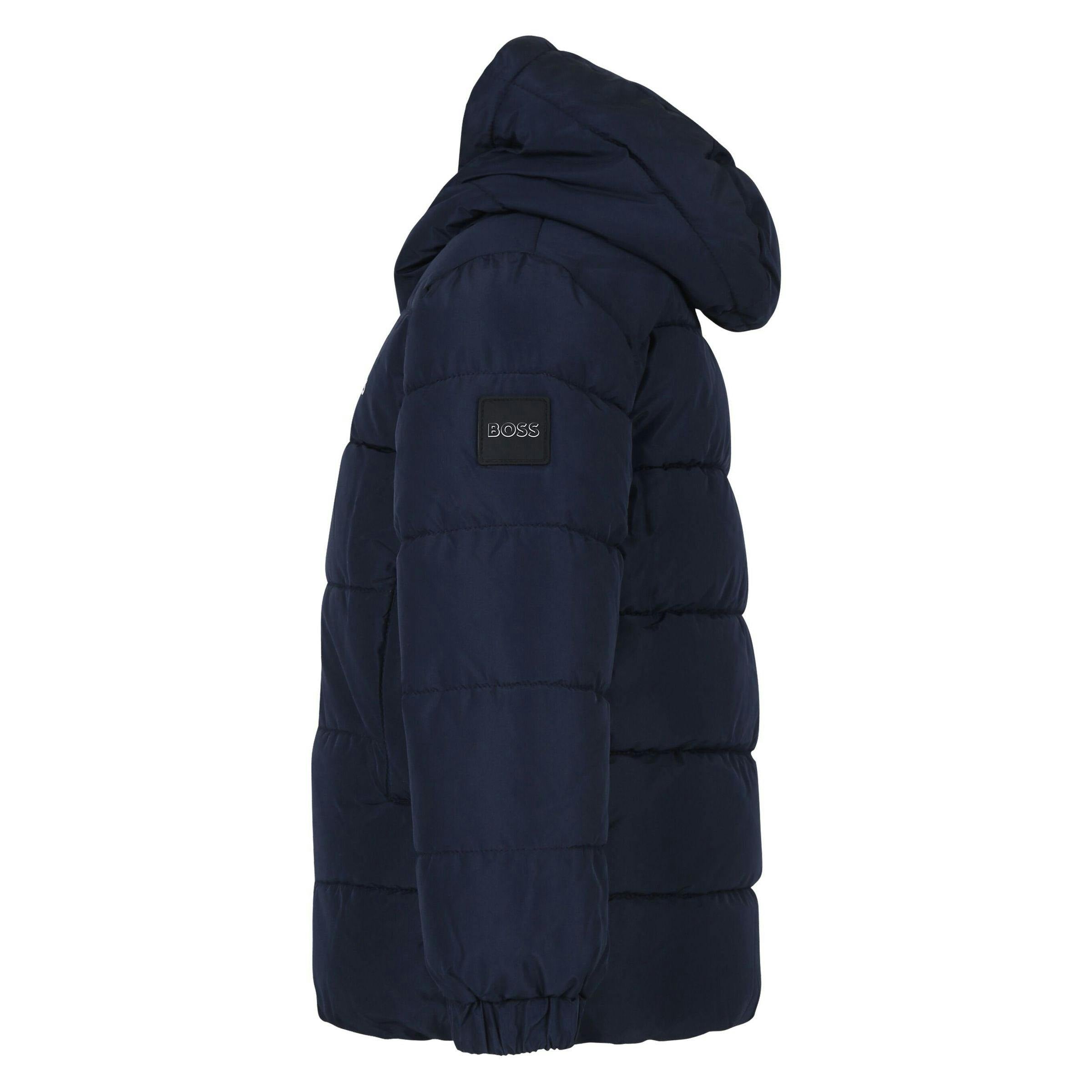 Navy Hooded Logo Puffer Jacket