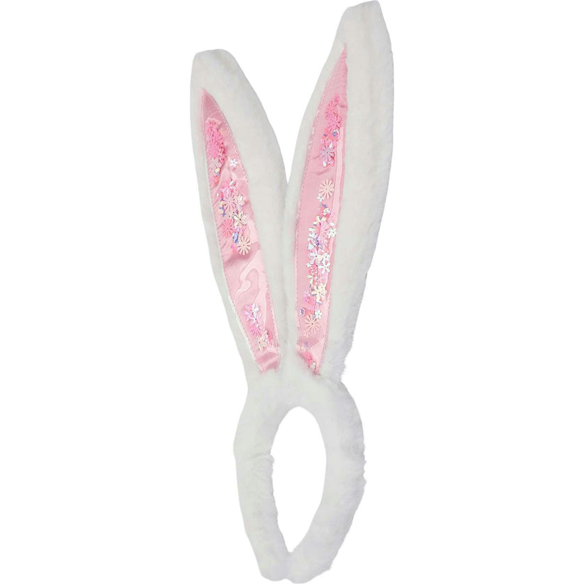 Packed Party Too Cute to Hop Plush Bunny Ears Headband - Trapped Pastel Confetti Interior with Fuzzy White Trim for Easter Parties and Spring Celebrations