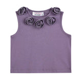 Purple Rosette Top and Lace-Trim Shorts Set