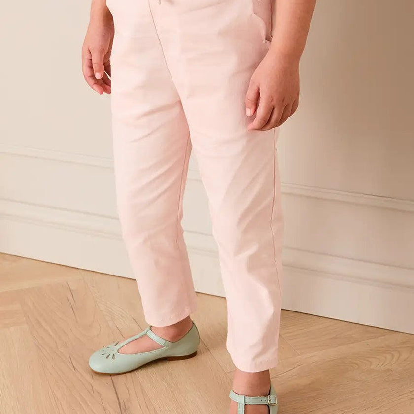 Scallop Edged Pocket Bow Detail Trousers in Baby Pink (18mths-4yrs)