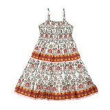 Girls Smock Button Front Tiered Dress in Francesca Border