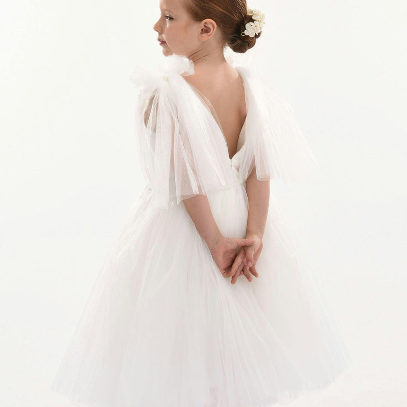 White Aspen Tulle Bow Dress