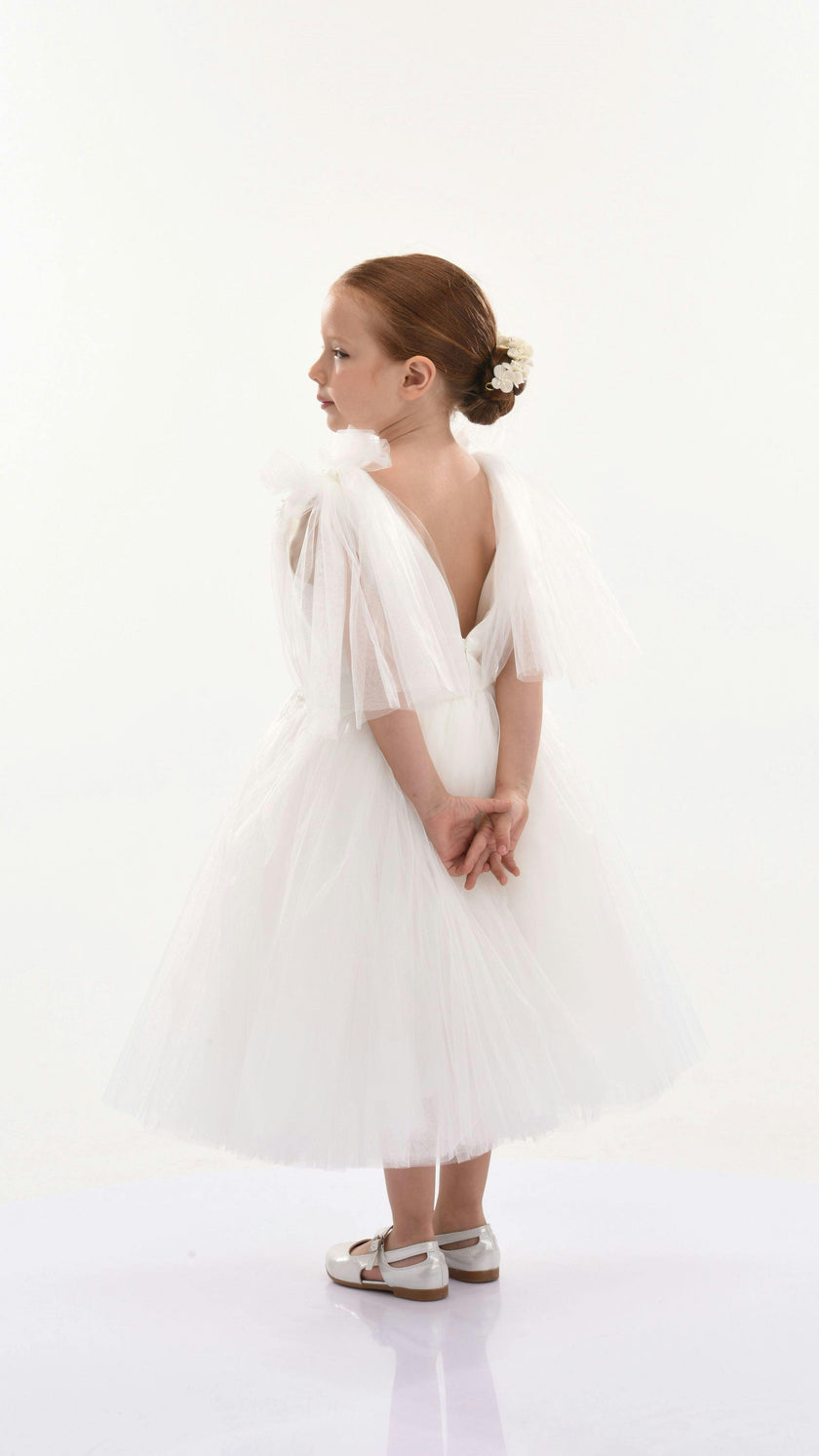 White Aspen Tulle Bow Dress