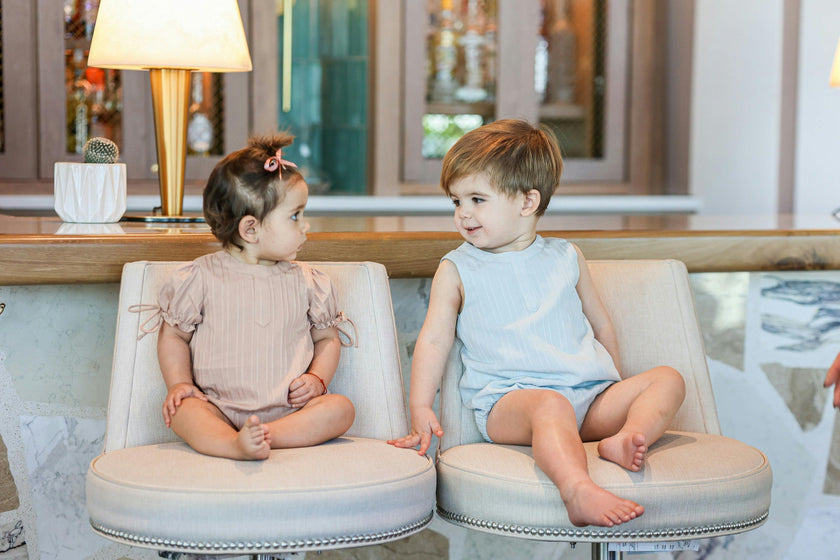 Striped Faux Tab Boys Romper