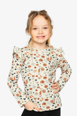 Long Sleeve Organic Cotton T-Shirt Beige With Squirrel Print