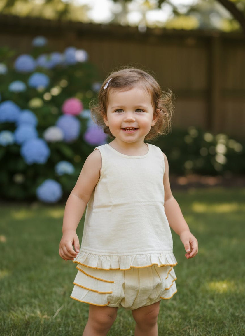 Shorts and Top with Ruffle Edge Butter Yellow