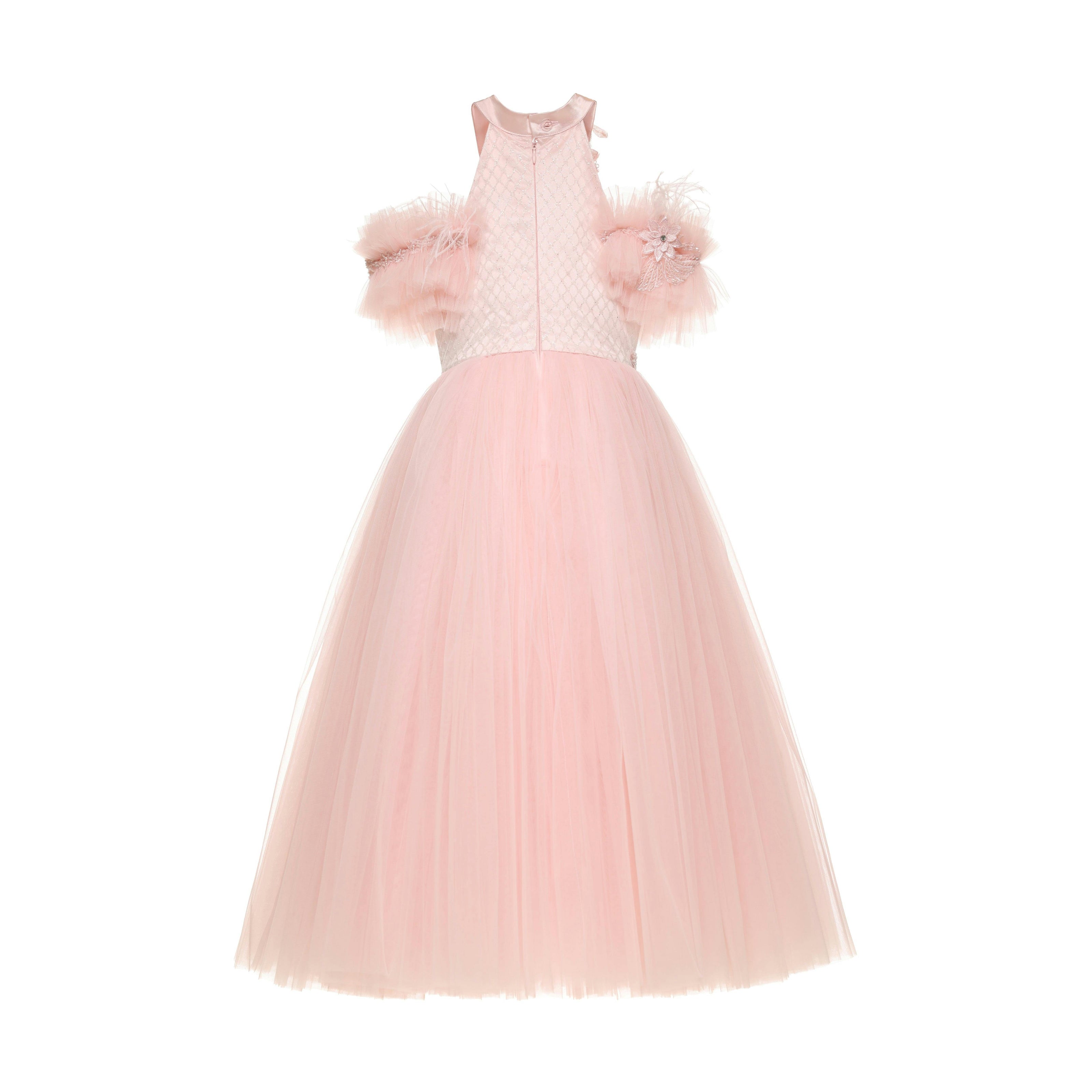 Pink Freya Lace Embellished Tulle Gown
