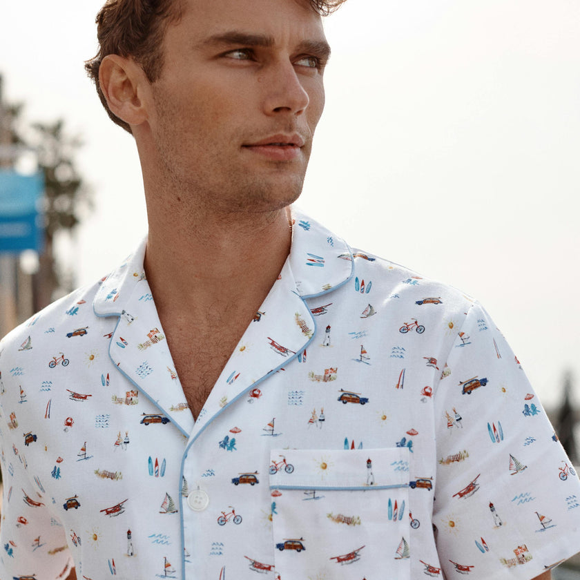 Men's Twill Pajama Short Set in Summer Nostalgia