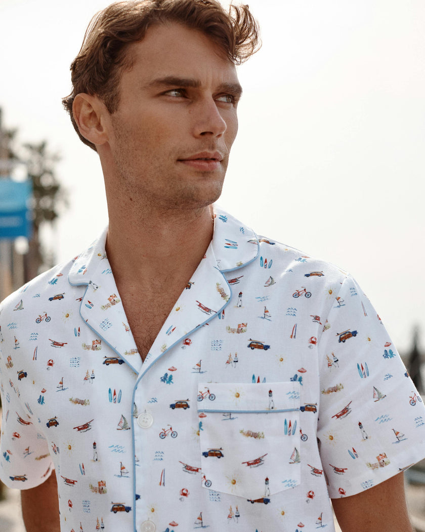 Men's Twill Pajama Short Set in Summer Nostalgia