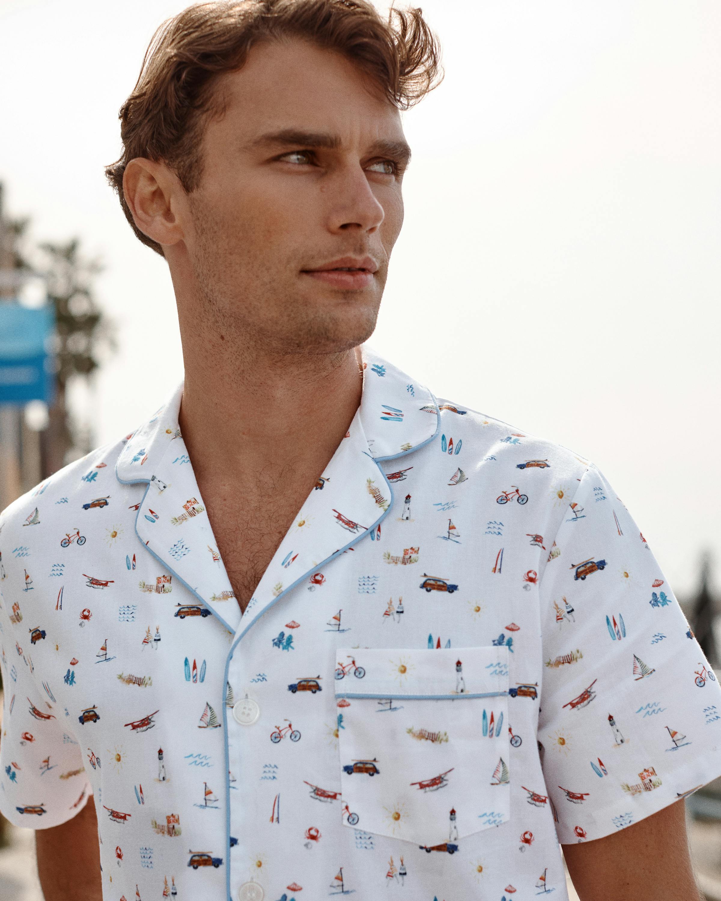Men's Twill Pajama Short Set in Summer Nostalgia