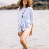 women's powder blue stripe long sleeve tee