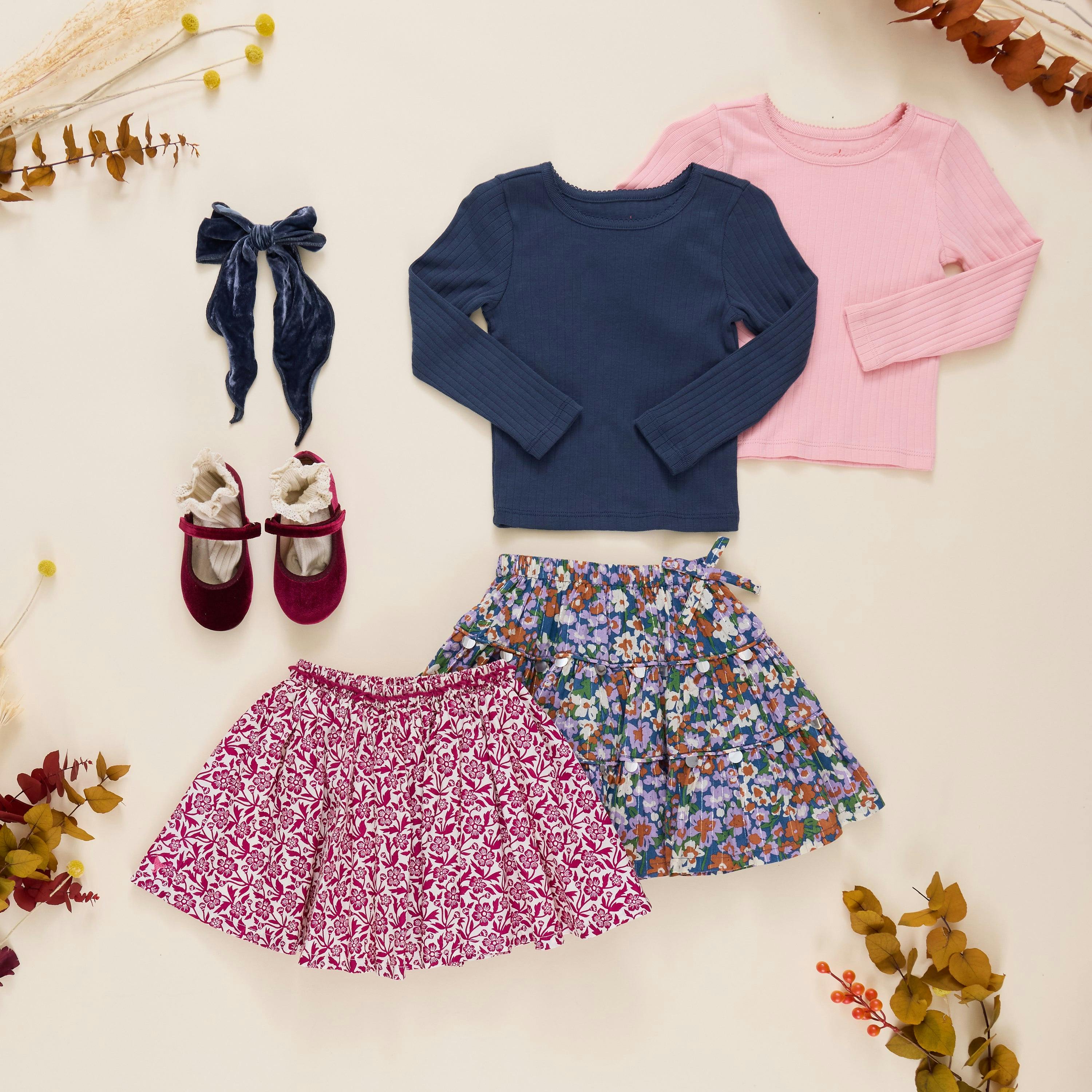 Girls Allie Skirt - True Blue Sketched Floral