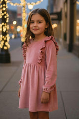 Rose Stretch Corduroy Carina Ruffle Dress