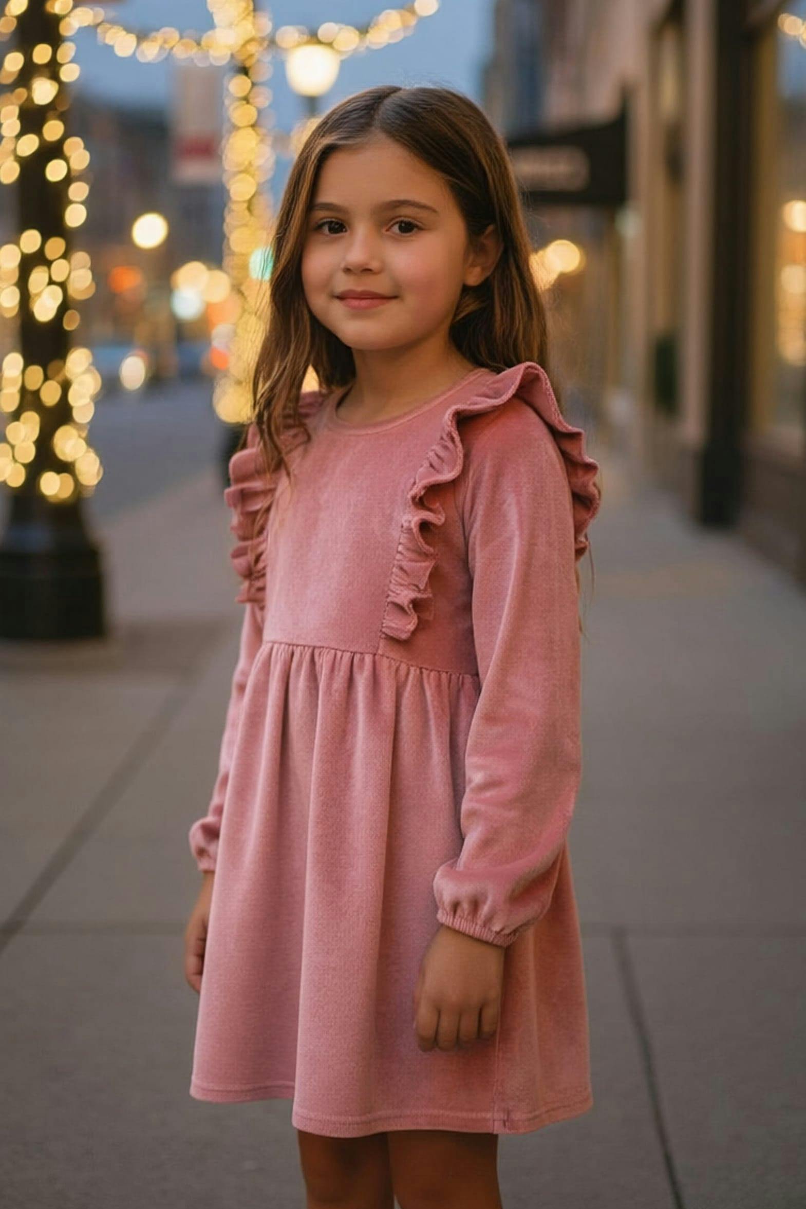 Rose Stretch Corduroy Carina Ruffle Dress