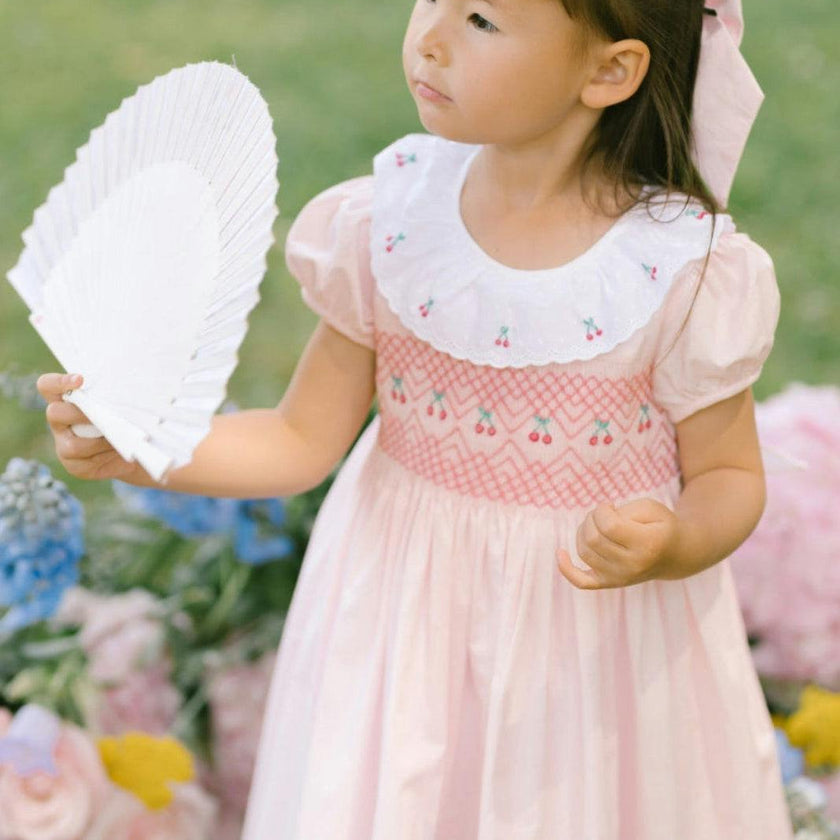 Cherry Pink Short Puff Smocked Dress