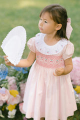 Pink Smocked Dress with Embroidered Cherries
