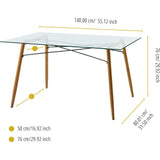 Minimalist Glass Top Dining Table with Wood Base