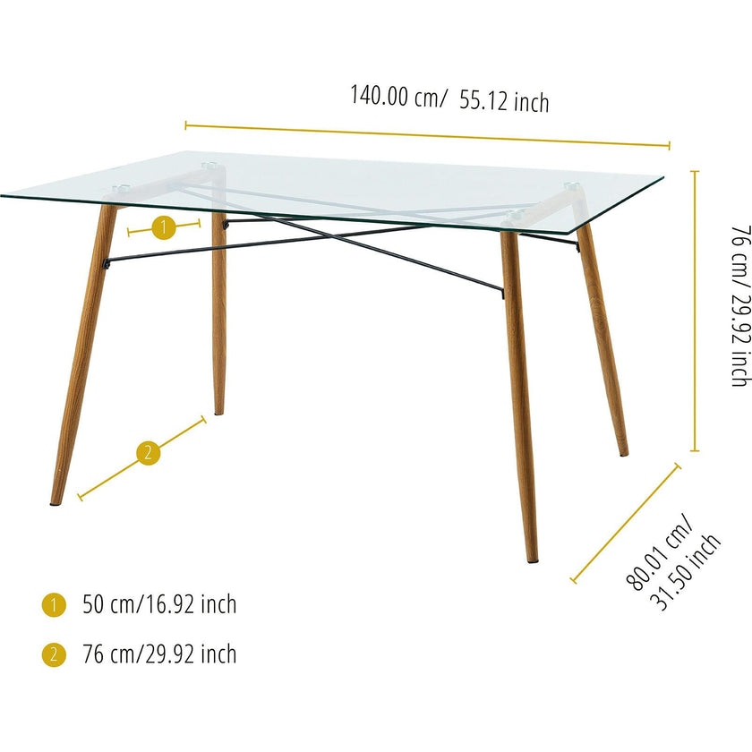 Minimalist Glass Top Dining Table with Wood Base