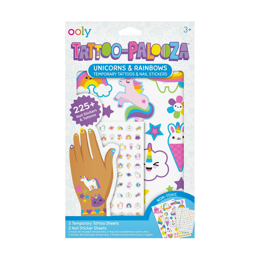 Tattoo-Palooza Temporary Tattoos & Nail Stickers - Unicorns & Rainbows - 225+