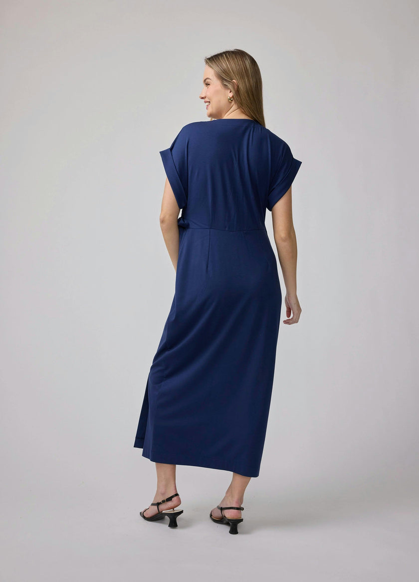 Short Sleeve Knit Wrap Maternity Midi Dress