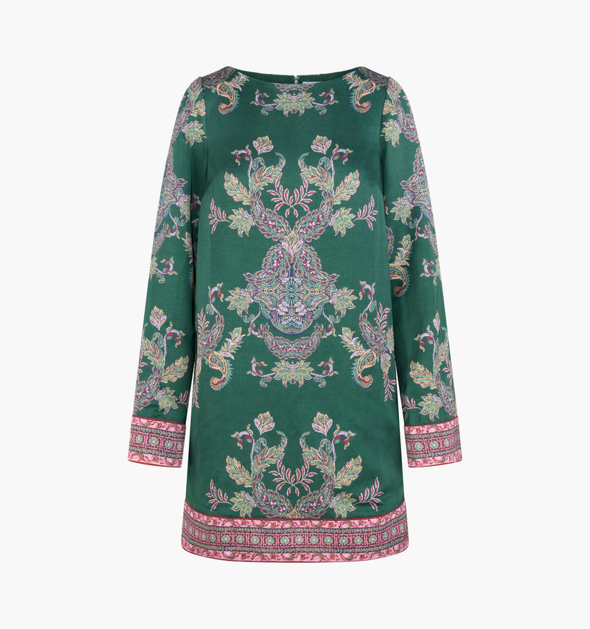 The Long Sleeve Viola Dress - Windsor Paisley Emerald Green