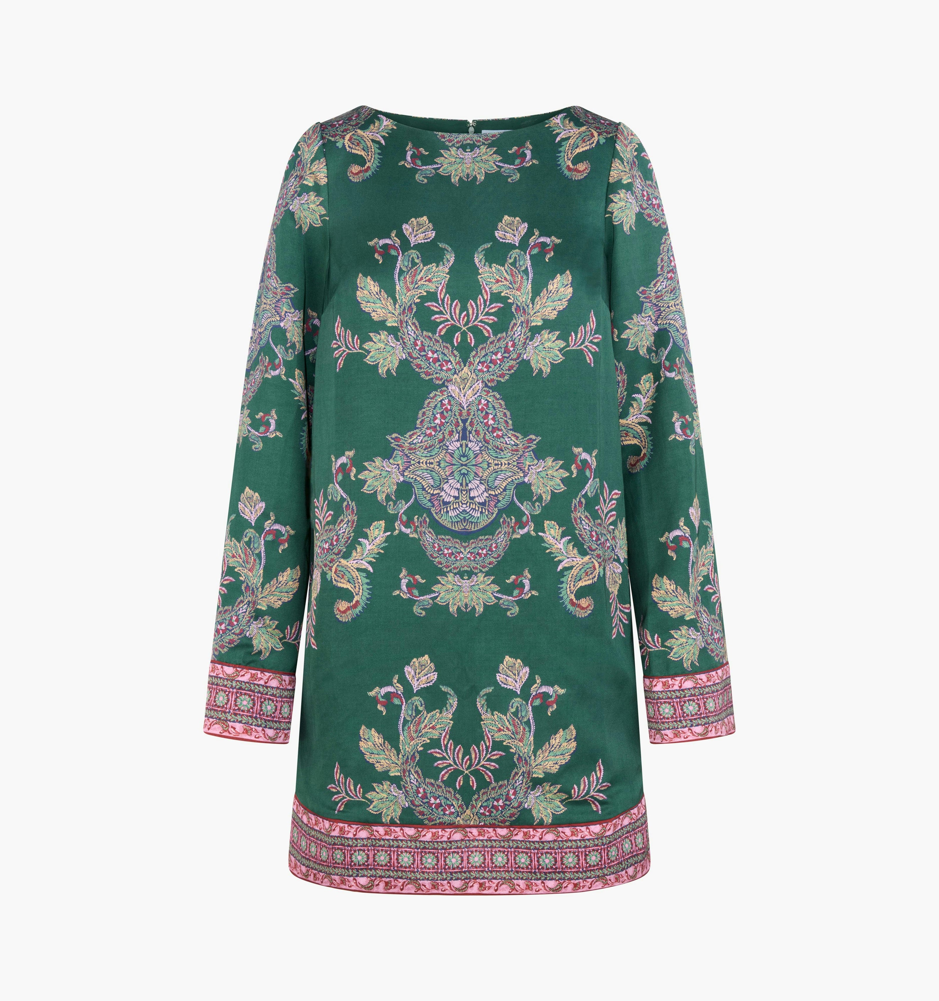 The Long Sleeve Viola Dress - Windsor Paisley Emerald Green