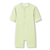 Green Gingham Zipper Shortall Swimsuit