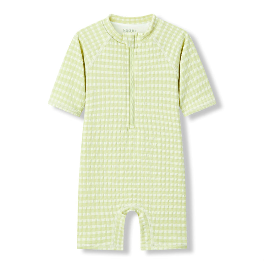 Green Gingham Zipper Shortall Swimsuit