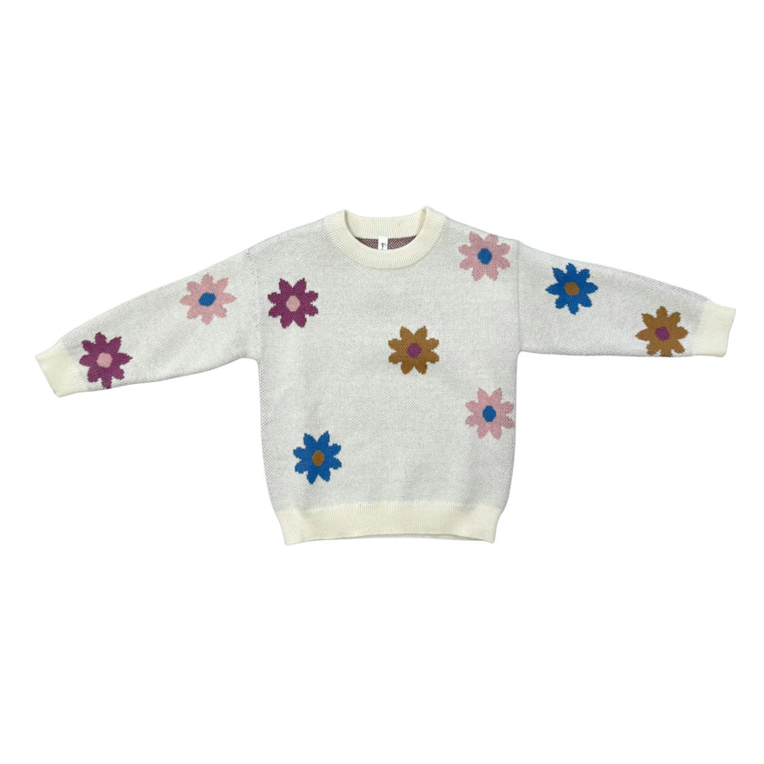 Girls Knit Sweater in Flower Pop