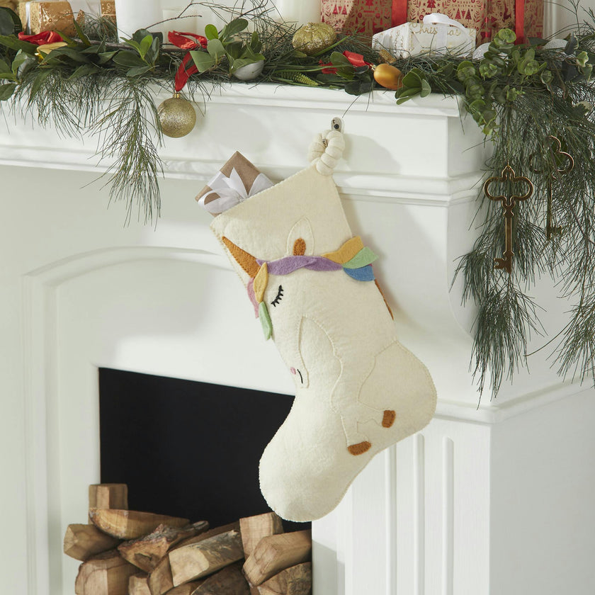 Unicorn Christmas Stocking Hand Felted Wool, Handmade