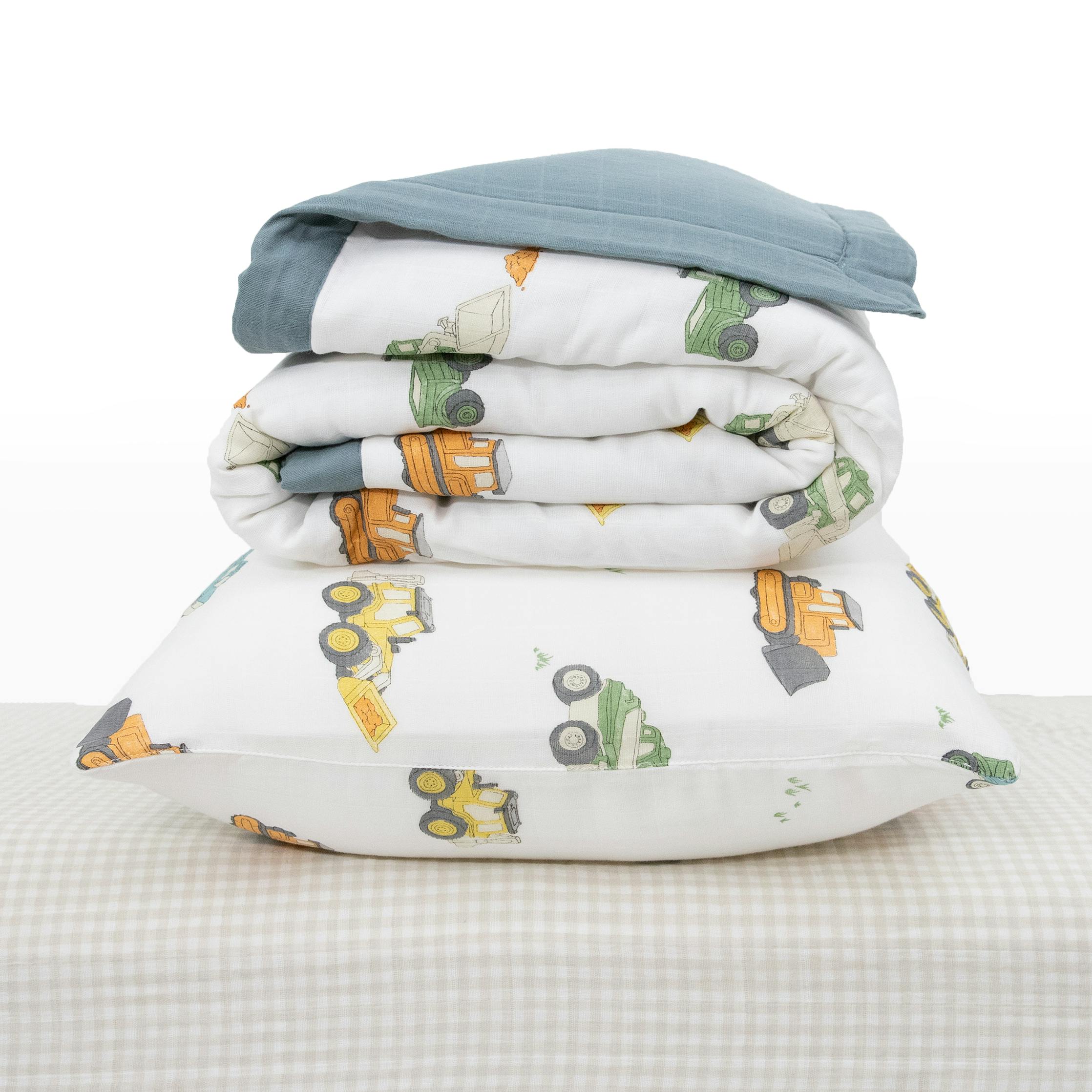Cotton Muslin Toddler Bedding 3 Piece Set - Work Trucks